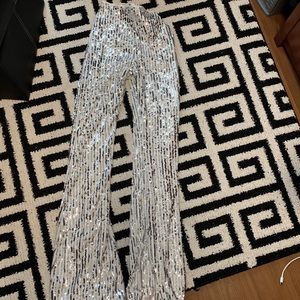 Silver sequin high waisted flare pants
